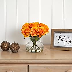Nearly Natural Rose Arrangement with Vase