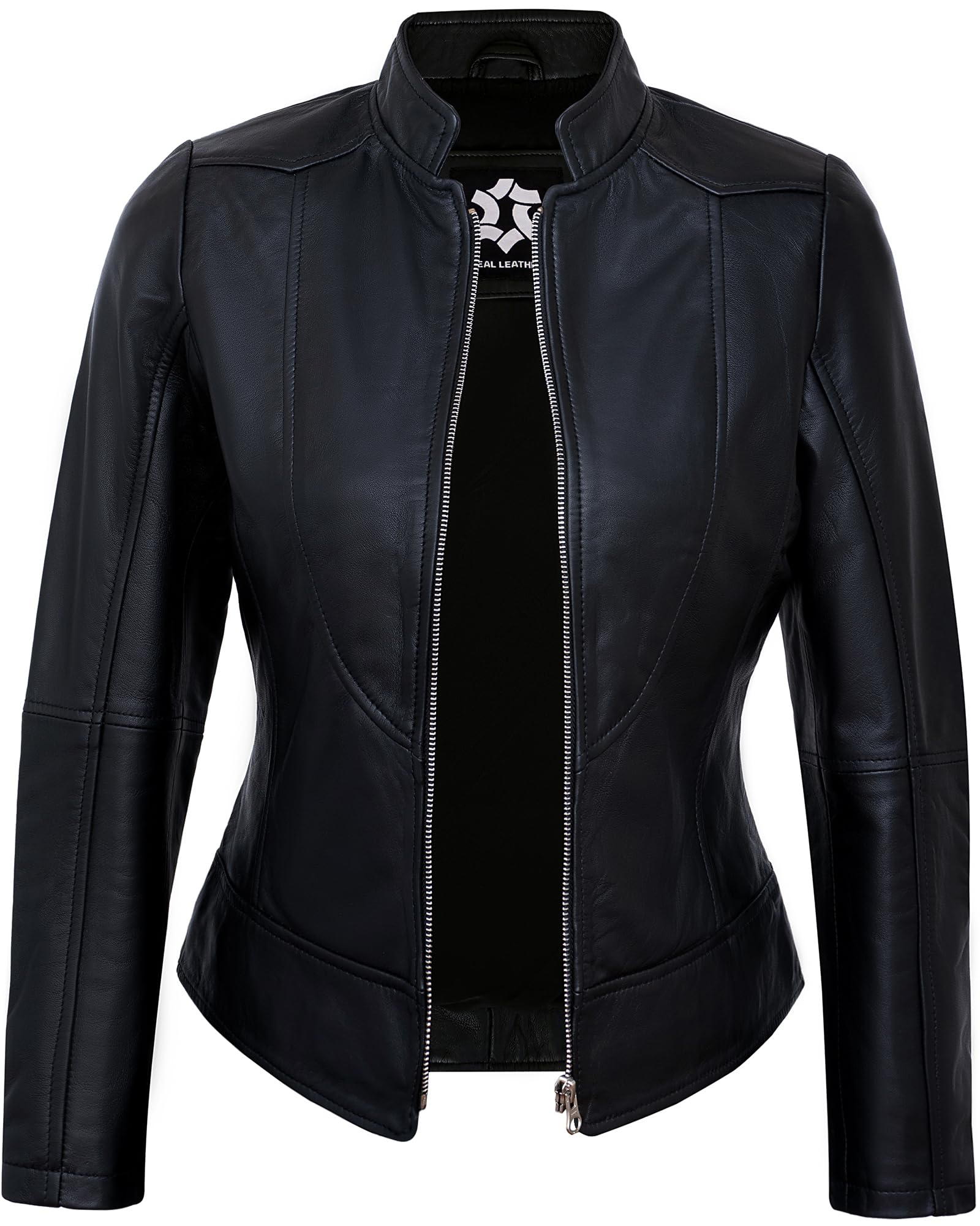 Photo 1 of UrbanFocal Black Leather Jacket For Women - Moto Jacket for Women | [101002604] Black Amy, L