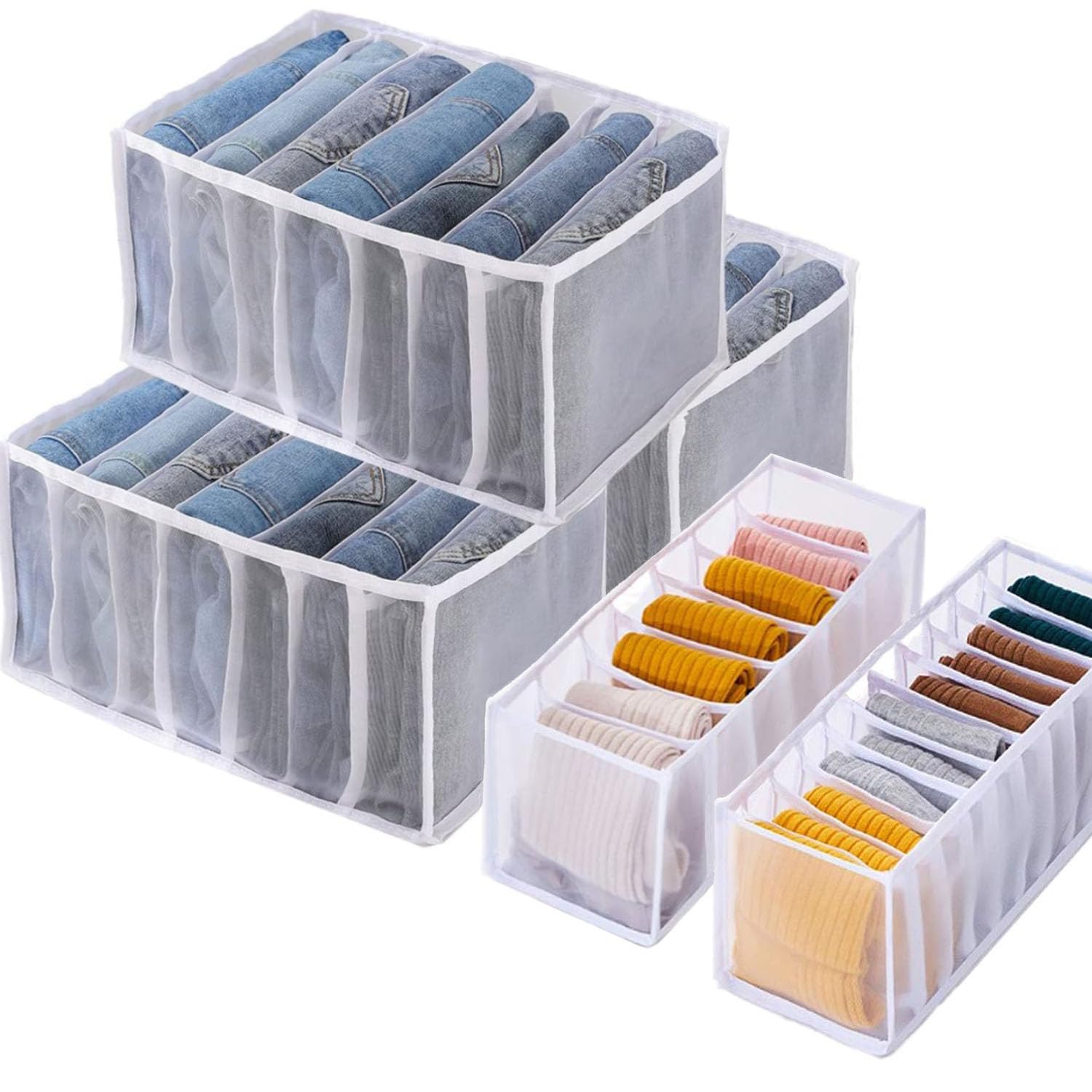 Tosoda Underwear Storage Organiser Drawer Dividers Organiser for Underwear Socks Storage Boxes with Compartments for Wardrobe Drawer (White-for Trousers)