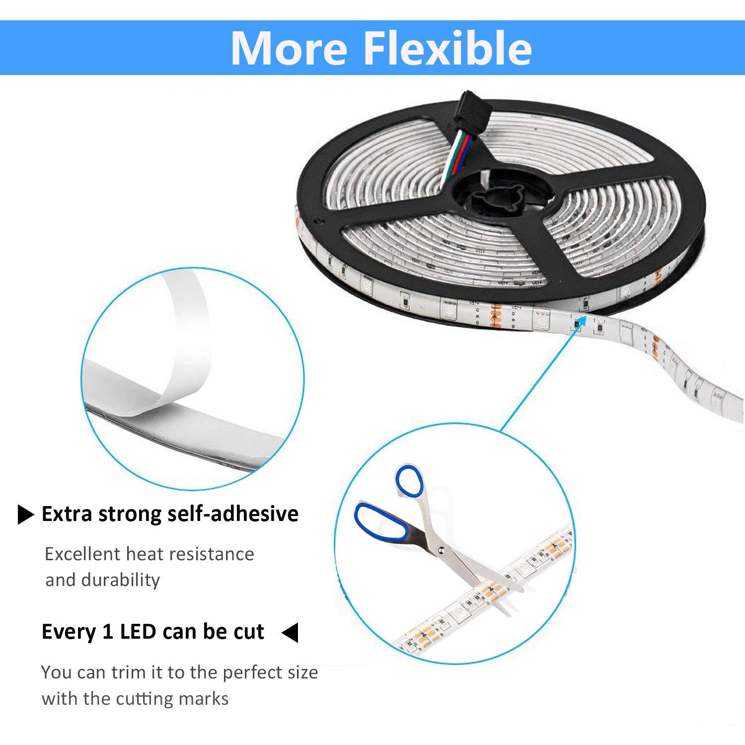 DLIANG RGB LED Strip Light Kit 16.4ft Flexible Tape Lights 5050 SMD Color Changing 300 LEDs Waterproof IP65 Rope Light with 44 Keys IR Remote Controller and 12V Power Adapter for Home Kitchen Party