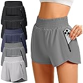 TVKSOM Women's Athletic Workout Shorts High Waisted with Zipper Pockets Gym Elastic Running Shorts for Women Casual