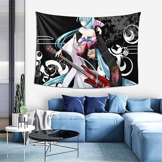 Amazon Com Zsrgvdrf Anime Hatsune Miku Tapestry Wall Hanging Decoration For Apartment Home Art Wall Tapestry For Bedroom Living Room Blanket One Size Home Kitchen