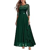 Miusol Women's Elegant Floral Lace Retro 3/4 Sleeve Contrast Bridesmaid Maxi Dress