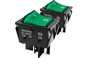 SANFAY 30A 250V KCD4 Rocker Switch DPST 4 Pin Green Lighted 120V Rocker Toggle Switch ON Off Heavy Duty T125-2Pack (Green)
