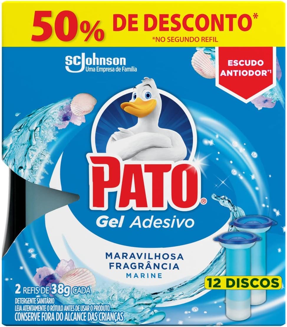Pato Desodorizador Sanitário Gel Adesivo 2 Refis Marine, 12 Discos