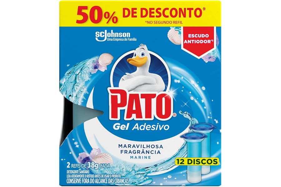 Pato Desodorizador Sanitário Gel Adesivo 2 Refis Marine, 12 Discos