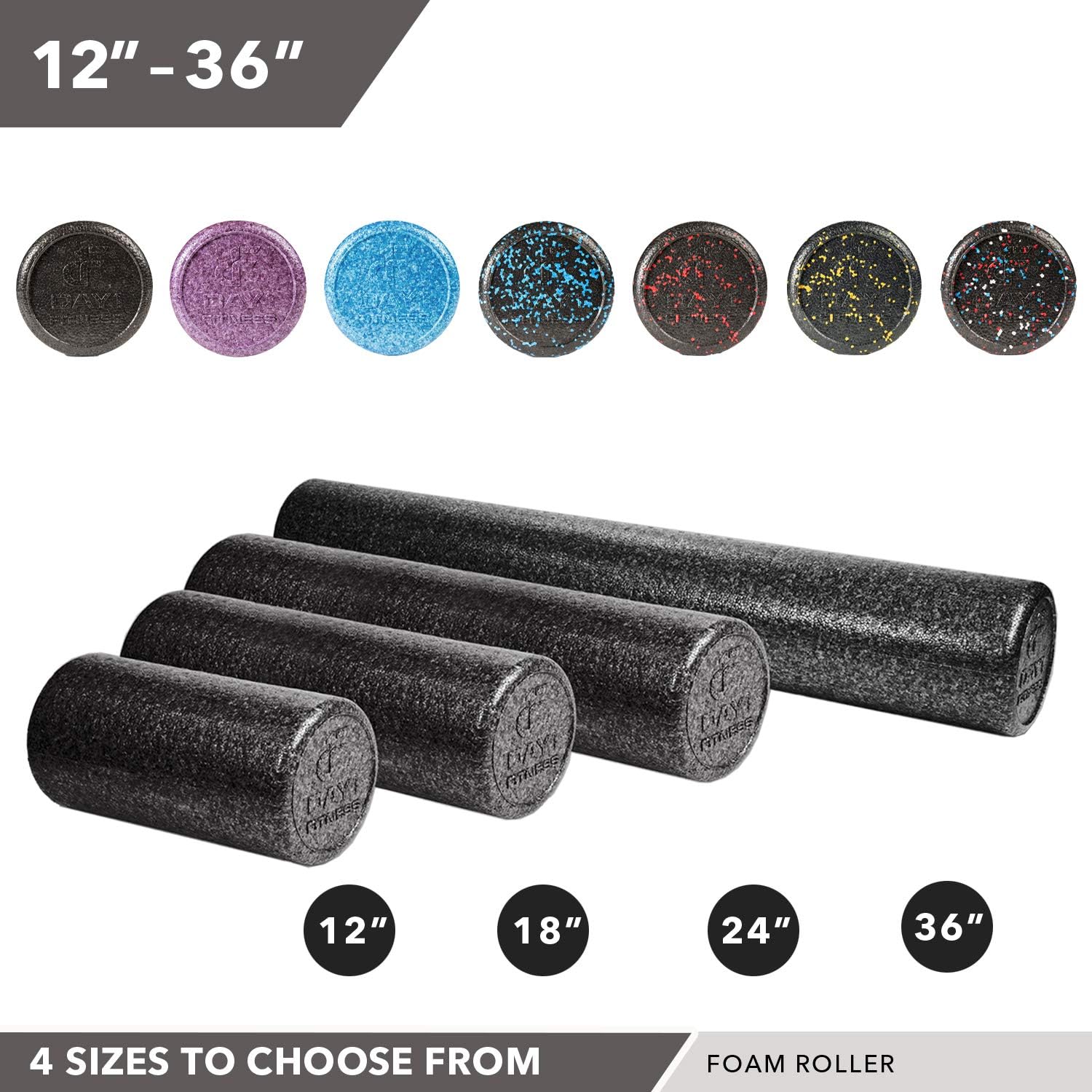 High Density Muscle Foam Rollers by Day 1 Fitness - Sports Massage Rollers for Stretching, Physical Therapy, Deep Tissue and Myofascial Release - Ideal for Exercise and Pain Relief - Black, 36" : Sports & Outdoors