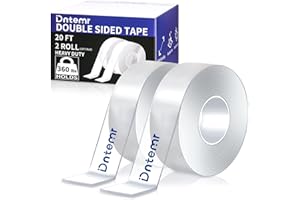 Dntemr Double Sided Tape Heavy Duty 2 Rolls Nano Tape (Total 20 Feet) for Poster Carpet Picture Hanging Strip Rug Strong Adhesive Multipurpose Clear Mounting Two Stick Sided DIY Tape 120" x 1.18"