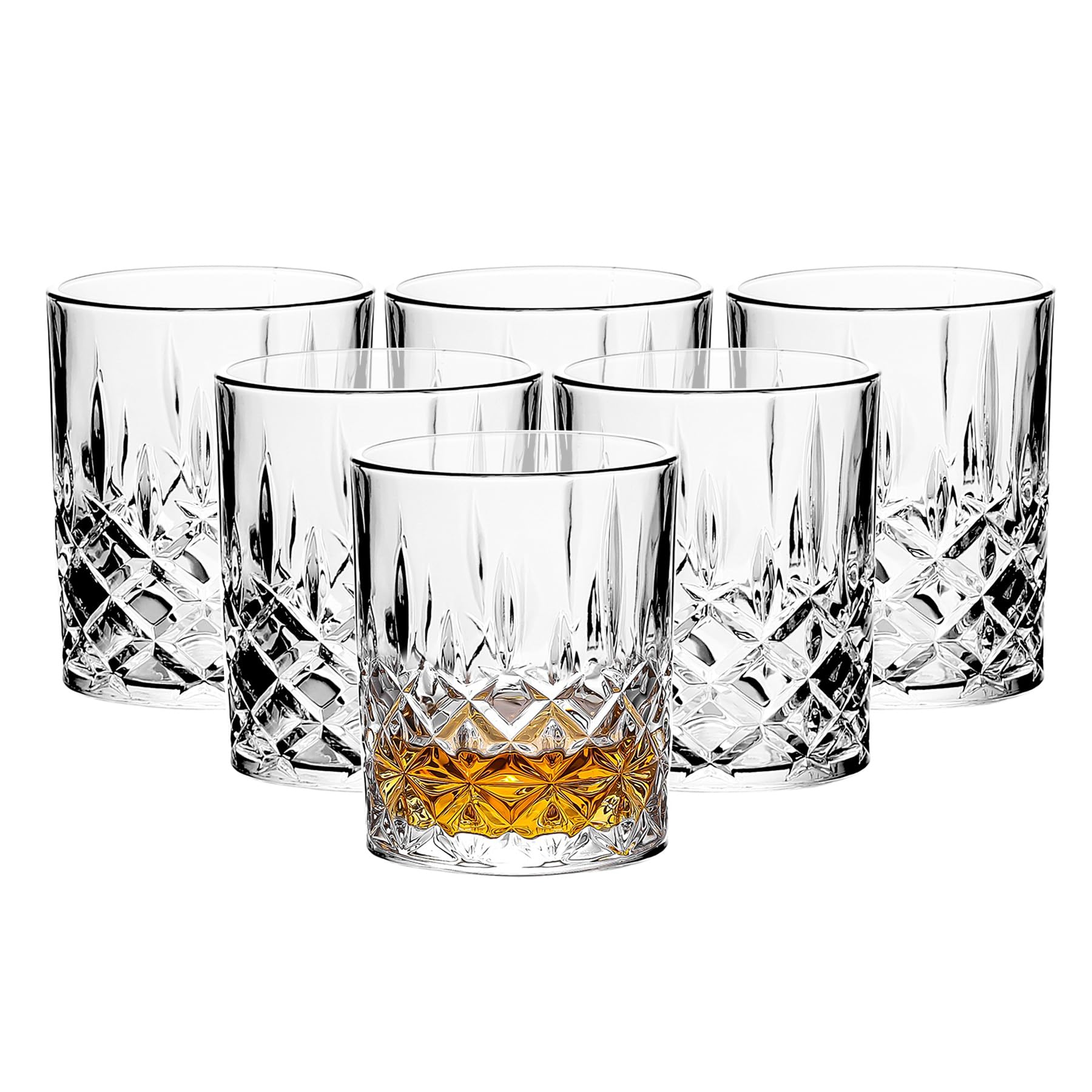 binsakao Whiskey Glasses Set of 6 - Old Fashioned Cocktail Glasses - 11.6 oz Whisky Glasses - 325ml Rocks Barware for Scotch, Bourbon, Liquor, Drinks