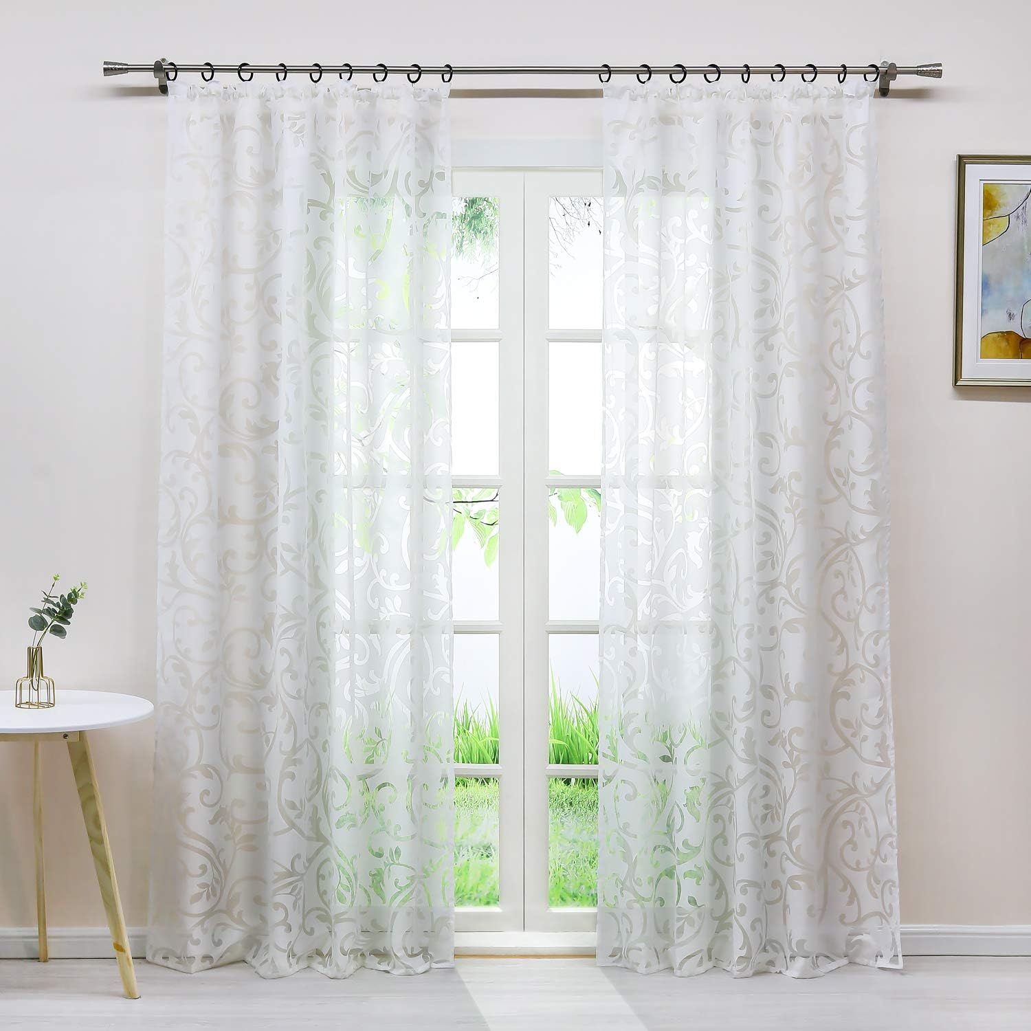 Delien Voile Gardine Mit Branch-Muster – Transparent, 145x140 Cm, Mit Kräuselband, Für Wohnzimmer & Schlafzimmer
