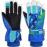 AuSletie Kids Gloves Winter Girls Snow Gloves Boys with Touchscreen Waterproof Ski Winter Gloves Outdoors Warm for Children for 8-15 Years Old