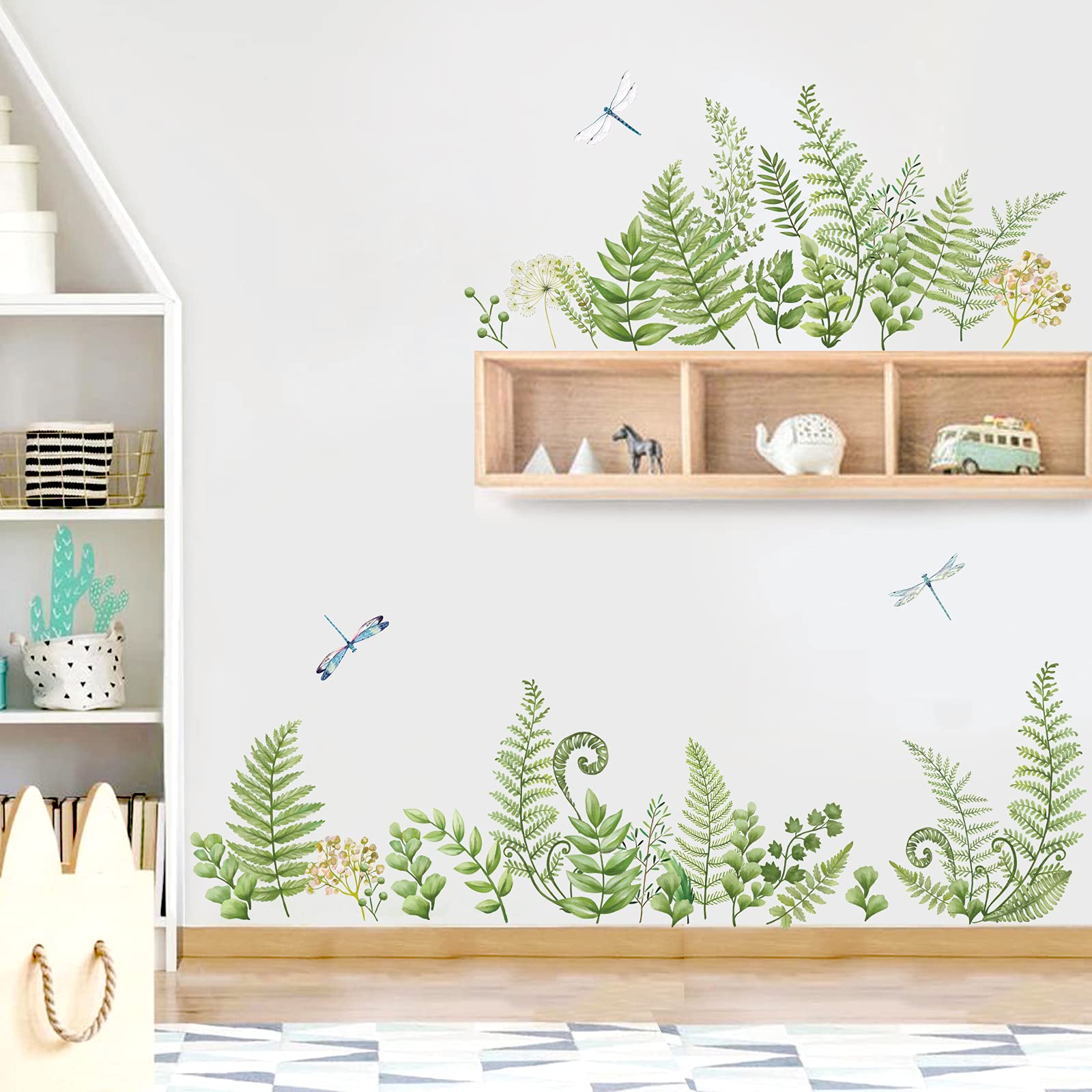 decalmile Green Fern Wall Corner Decals Plants Tropical Leaves Baseboard Skirting Line Wall Stickers Living Room Bedroom Wall Art Decor