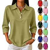 slqdgmryz Polo Shirts for Women 3/4 Sleeve Quick Dry Work Tops with Collar | Three Quarter Sleeve, Side Slit, Wrinkle Resistant, Loose Fit, Athletic, Beach, Travel, Vacation, Work, Office, Fall Outfits