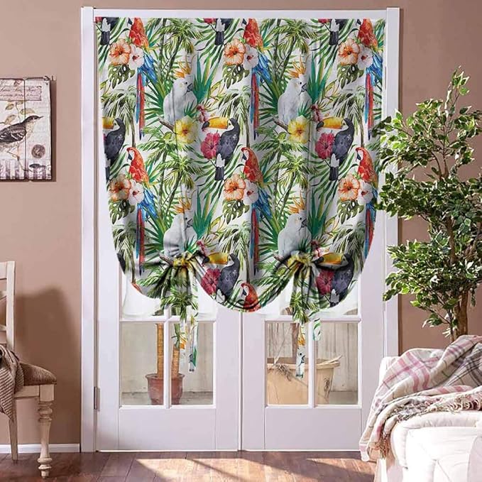 HouseLookHome Curtain Panels Parrots Kitchen Curtains and Valances Watercolor