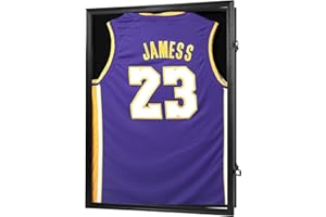 ZMIKY Jersey Frame Display Case, Black Locks Shadow Box Sports Jersey Frame with UV Protection Acrylic and 2 Hanger for Baseball Basketball Football Soccer Hockey Shirt,Uniform, Graduates, Black