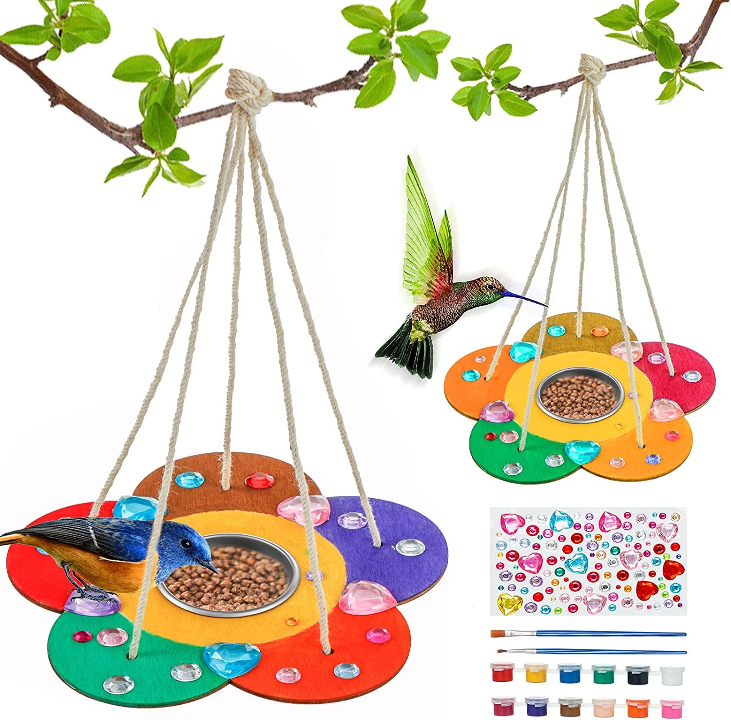 Gooidea Kids Arts and Crafts Bird Feeders for Outside, 2-Pack DIY Wooden Paint Kits Outdoor Toys Easter Basket Stuffers for Boys & Girls Age 3-5 4-8 8-12
