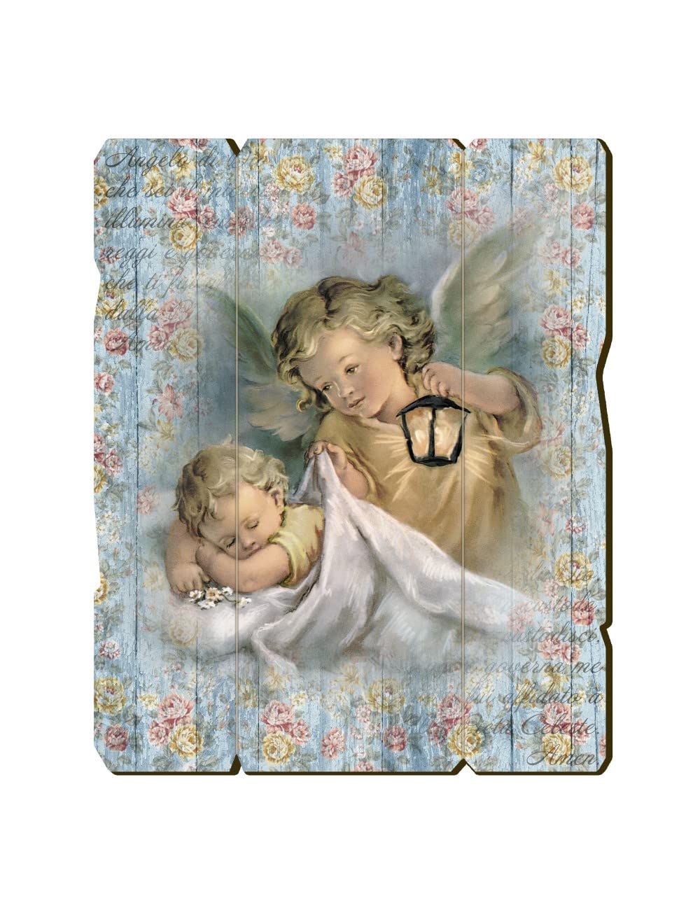 BONELLA BROTHERS Bonella Brothers | Vintage Style Shaped Wooden Painting of the Angel with Lantern size 19x24 cm | Made in Italy