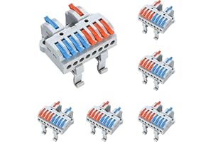 ATMLCOER 6Set DIN Rail Terminal Blocks, Quick Wiring Cable Connector DIY Splicing Push-in Wire Connectors for Circuit Inline 28-12AWG (2 in 8 Out)