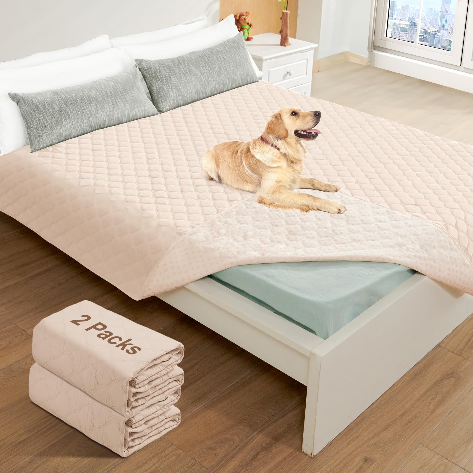 Photo 1 of Roilpet 2 Pack Waterproof Dog Bed Cover Blanket Non Slip Couch Cover for Pets Large Dog Cat Kids Children Sofa Furniture Protector(82"×102", Khaki)