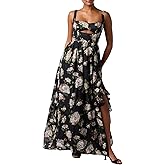 Lulus Morgana Cut Out Floral Maxi Dress for Women Formal Wedding Guest Party Dress with Ruffle Slit & Sweetheart Neckline