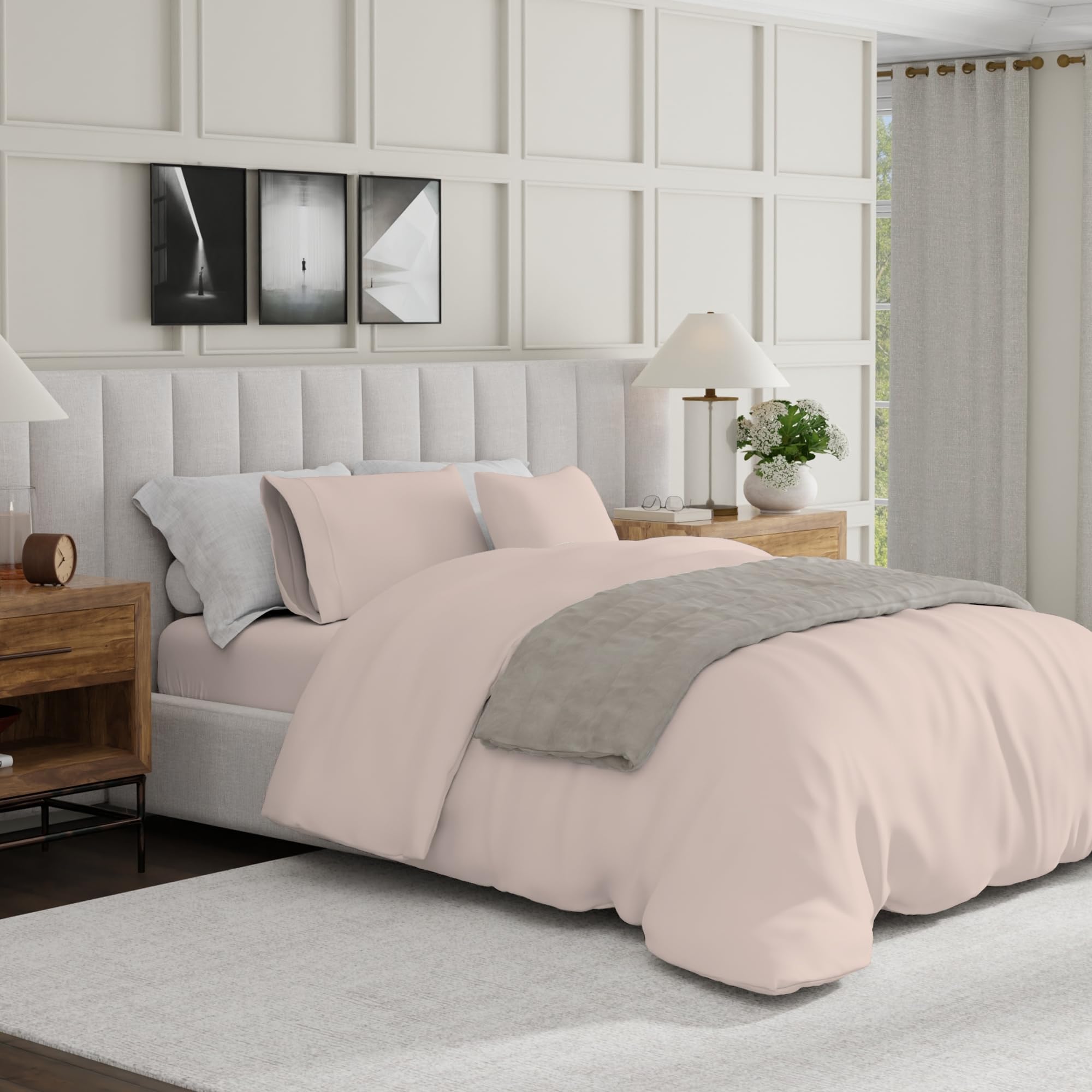 Purity Home 100% Cotton Blush Duvet Cover Set Double Bed 200x200 cm – 400 Thread Count Long Staple Cotton Sateen Weave, Silky Soft, Breathable, Wrinkle Resistant, Hotel Quality, Oeko Tex Certified
