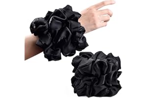 CEELGON Black Big Scrunchies for Women 6.3Inches Large Scrunchie Satin Oversized Silk Thick Elastic Hair Ties Jumbo Hair Scrunchies 6 Pack (Black)