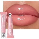 URQT Brightening Lip Serum, Hydrating Glossy Lip Oil with Metal Applicator, Plumping Moisturizing Lip Care Tint, Non-Sticky High Shine Lip Glow for Dry Lips (02# SAKURA BLOSSOM)