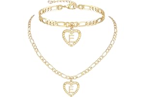 YANODA Gold Initial Pendant Necklace Anklet Bracelet for Women 14K Gold Plated Figaro Chain Letter Initial Heart Necklace Anklets Alphabet Foot Jewelry Personalized Gifts for Women Girls