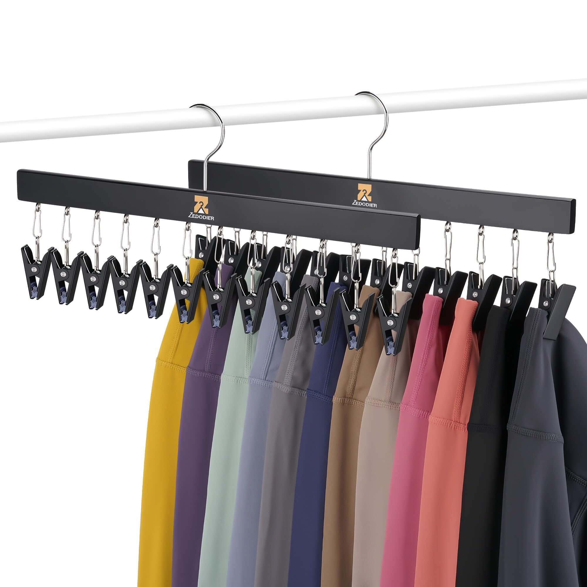 Photo 1 of ZEDODIER Legging Organizer, 2 Pack Pants Hangers Hat Racks with Clips, Holds 24 Leggings, Hats, Pants, Jeans, Scarves, Hanging Space Saving Holder for Closet Organizers and Storage, Black