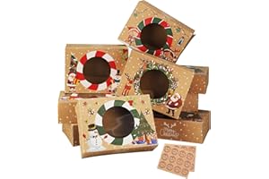 KGVZPT 12pcs Christmas Cookie Boxes 8.25inx5.75inx2.75in-Christmas Kraft Paper-Bakery Christmas Treat Boxes,Treat Boxes for Holiday Gift Giving and Christmas Party Supplies