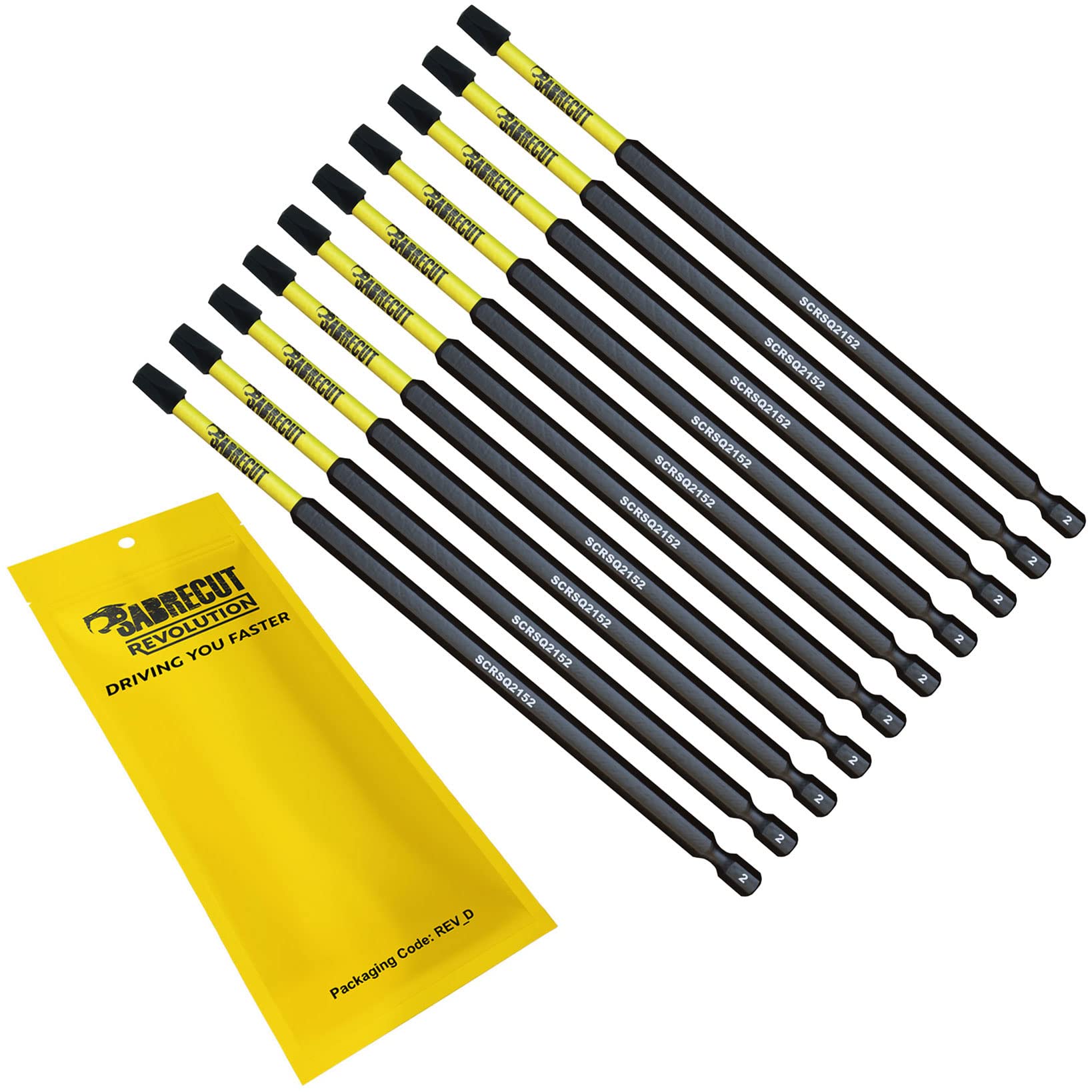 10 x SabreCut SCRSQ2152_10 152mm SQ2 Square Magnetic Impact Screwdriver Driver Bits Set Single Ended Heavy Duty