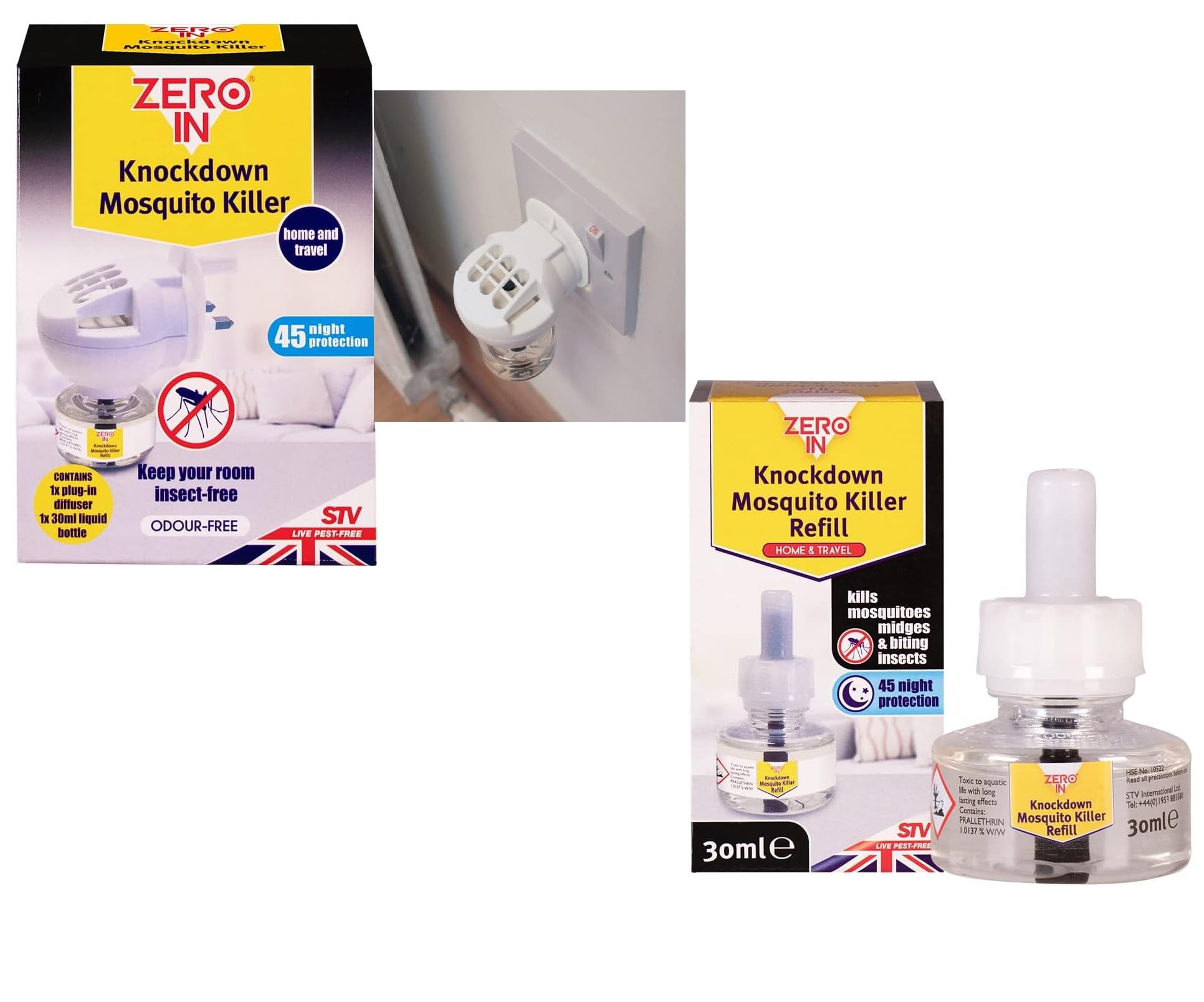 hep® Zero In Knockdown Plug-In Mosquito Killer Plug-In Insect Killer. For Home & Travel. Lasts for up to 45 Nights, White, 6.5x16.4x20.2 cm (Mosquitoes Plug in Pack With Extra Refill 30ml)