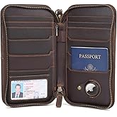 Polare Full Grain Leather Family Passport Holder Travel Wallet and Documents Organizer RFID Blocking Case Fits 6 Passports (Dark Brown with AirTag Slot)