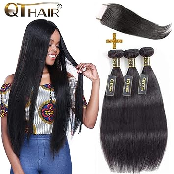 Amazon Com Qthair Brazilian Straight Human Hair With Closure 18