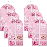 Nuenen 6pcs Garment Bags for Dance Costume Clothing Bags Hanging Clothes Clear Dance Garment Carrier for Dancers with 5 Zipper Pockets Closet Hanging Clothes Cover (Pink)