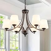 6-Light Farmhouse Chandeliers Black and Gold Dinner Room Light with Frosted Glass 47.2" Adjustable Pendant Ceilling Lighting Rustic Vintage Hanging Lamp for Kitchen Island Dining Table Living Room