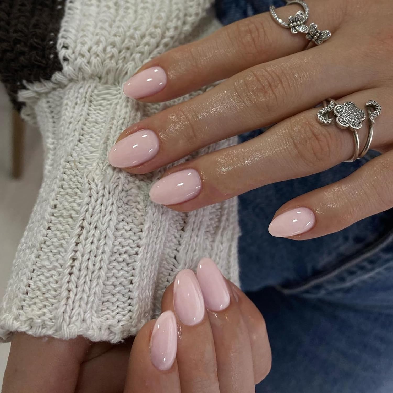 Photo 1 of Dusty Baby Pink Press on Nails Short Oval Round Nails Glue on, SXVME Short Fake Nails Press ons, Acrylic False Nails Handmade of Gel, Best Thick Natural Almond Nails for Big & Petite Fingers, 24Pcs