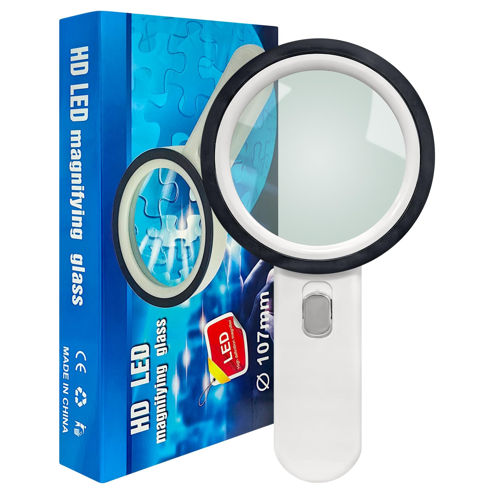 HONPHIER Magnifying Glass with Lights 12 LED 30X Handheld Illuminated Lighted Magnifier for Macular Degeneration, Seniors Reading, Soldering, Inspection, Coins, Jewelry, Exploring