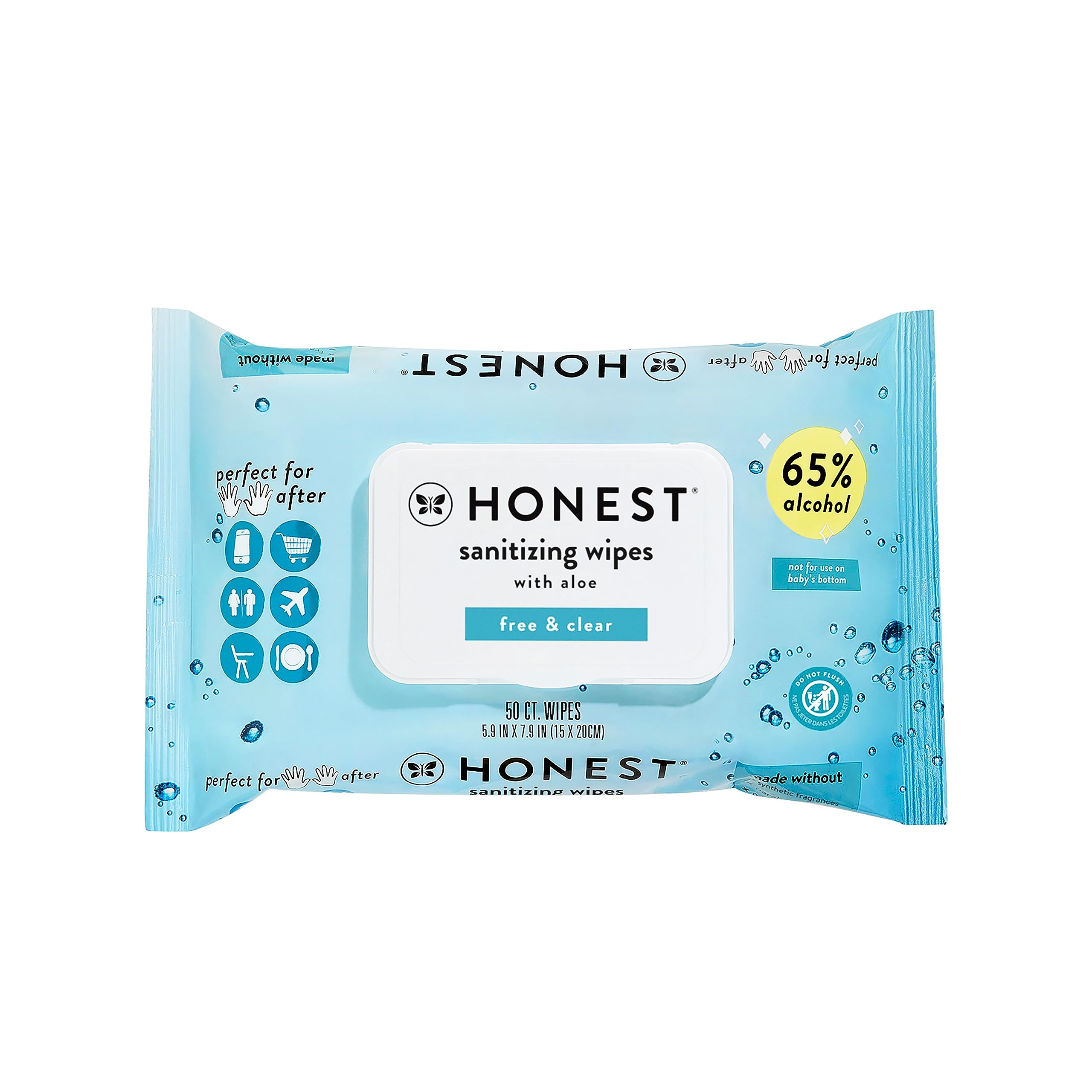 The Honest Company Fragrance Free Sanitizing Alcohol Wipes | Antibacterial + Safe for Hands | Kills 99% of Germs, Made With Aloe | 50 Count (1 Pack)