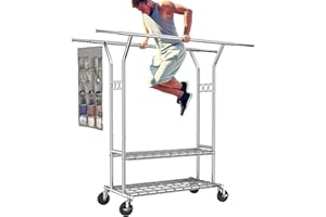 HYSEYY Heavy Duty Clothes Rack, Metal Clothing Rack with Wheels Load 620 LBS, Rolling Clothes Rack for Hanging Clothes, Collapsible Household Commercial Garment Rack with Hanging Jewelry Organizer