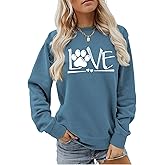 GUBUAAI Womens Dog Mom Crewneck Sweatshirts Love Paw Print Graphic Casual Pullover Tops Dog Lover Long Sleeve Shirt