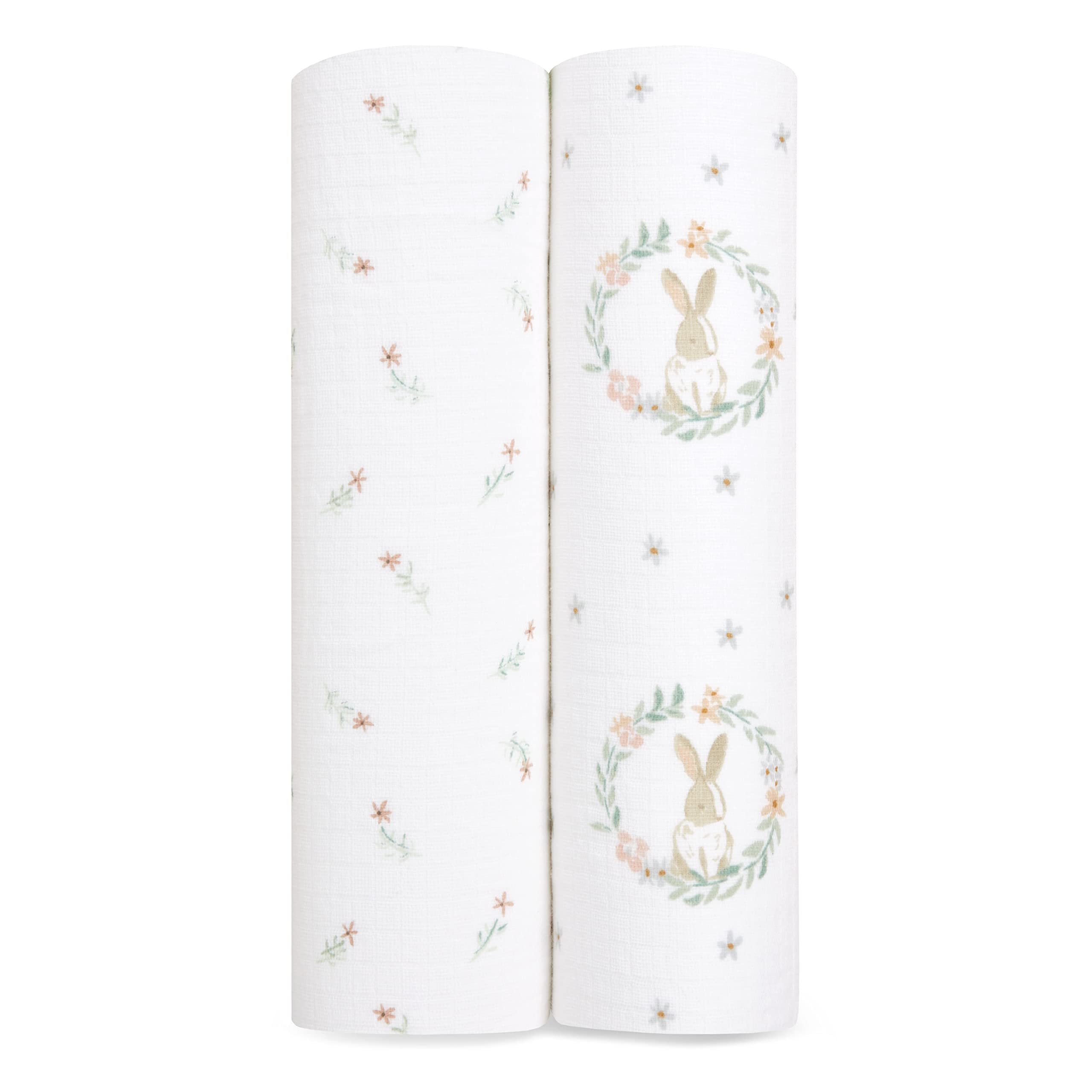aden + anais™ essentials cotton muslin 2 pack swaddle blanket elephant circus (Blushing bunnies) — image 1