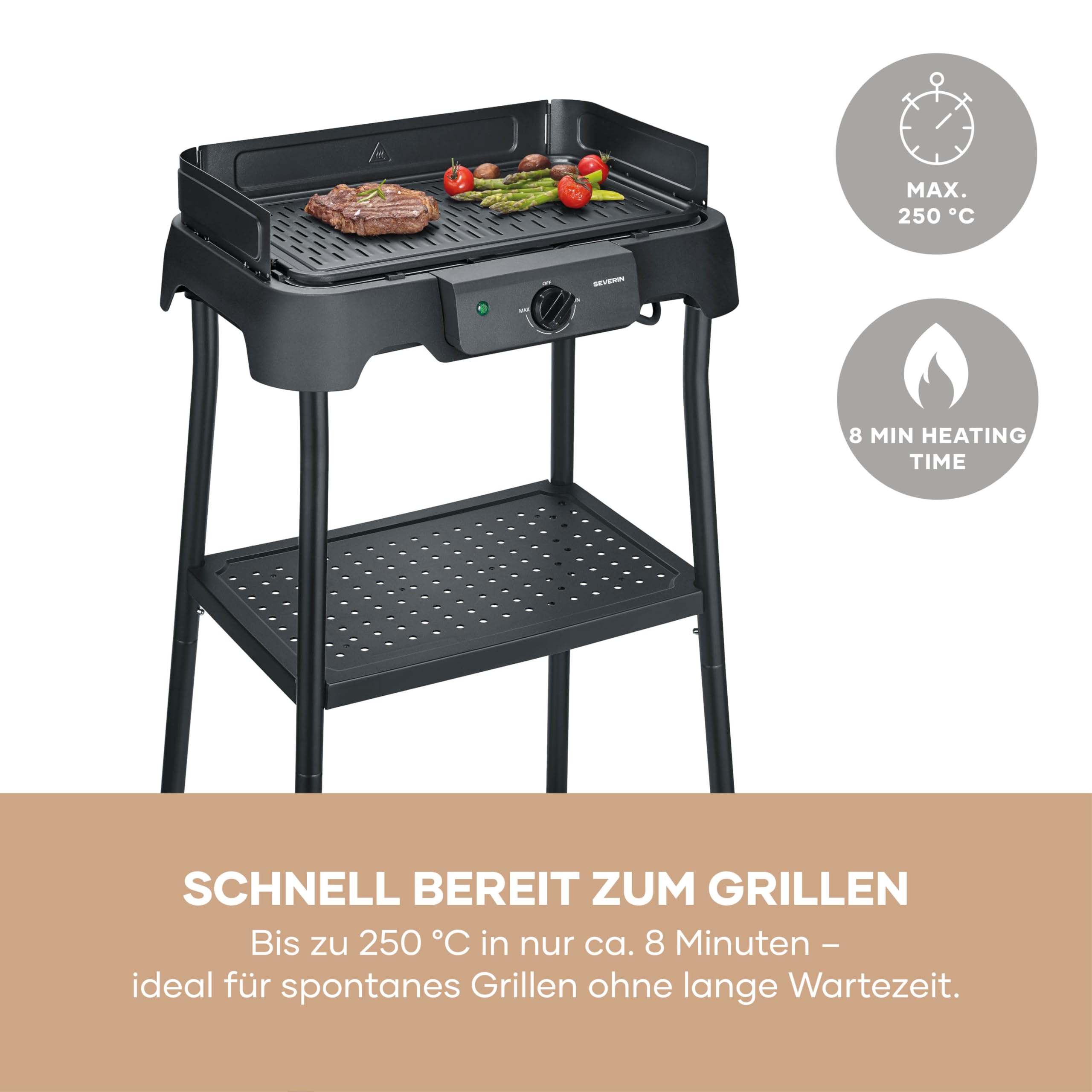 Tischgrill mit Standfuß, Standgrill & Tischgrill (Innen- & Außennutzung), Balkon & Küche, Temperaturen 40-220°C, schnelles Aufheizen, 39x23cm, leichte Reinigung, 2000W, schwarz, PG 8596