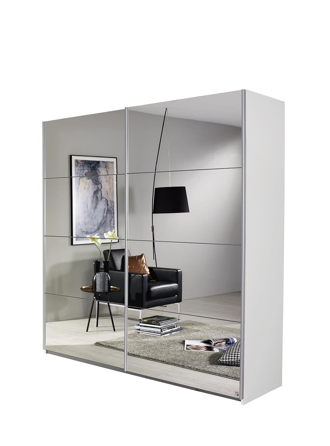 Rauch Smoke Sliding Door Wardrobe With Mirror Front Body White
