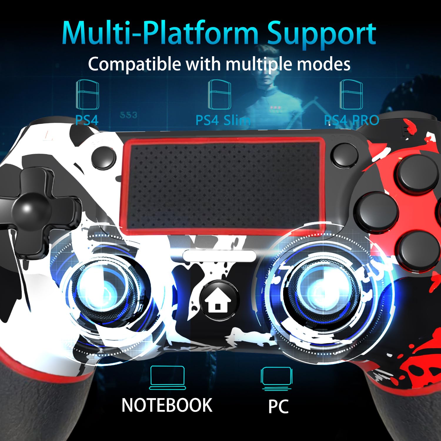 SZYUYU Wireless Controller for Ps4 Romote Compatible with Ps4/Slim/Pro/Windows PC, Controller for Ps4 with 3.5mm Audio Jack, Touch Pad,Six Axis Motion Control, Charging Cable (Flame White)