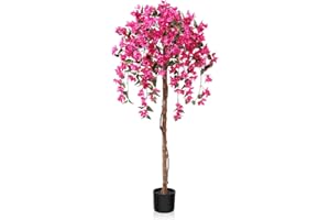 Laiwot 5FT Artificial Tree Tall Potted Fake Bougainvillea Trees for Outdoor Indoor Office Wedding Home Decor Lifelike Faux Plants with Wood Trunk and Pink Flowers