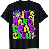 It's Mardi Gras Bruh Feathers Mask Fleur De Lis Boy Girl Kid T-Shirt