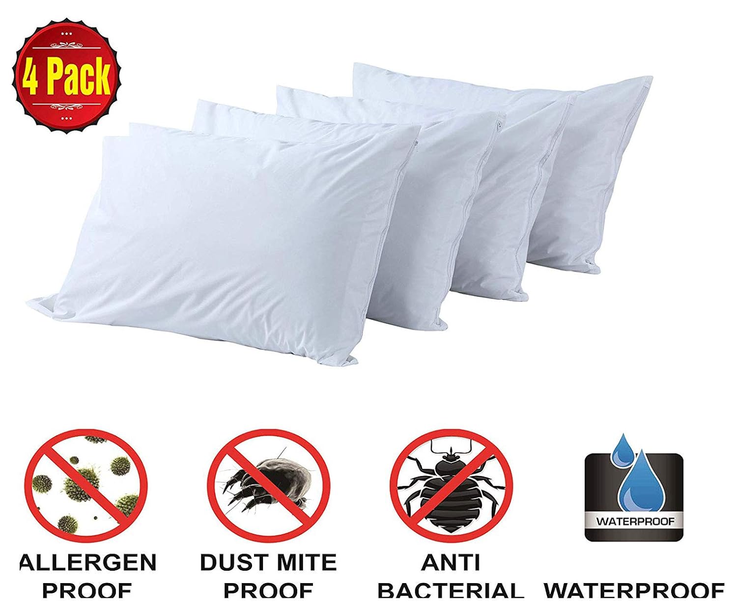 Pillow Protectors Standard 4 Pack 100 Waterproof Anti Allergy Bed Bug