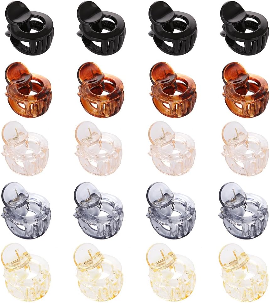 LONEEDY Pack of 20 Circular Small Jaw Clips for Hair，MINI Plastic No-Slip Hair Grips for Girls and Women (Mixed color 20)