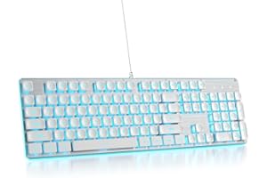 Taeeiancd Typewriter Keyboard 104-key White Square Punk Gaming Keyboard LED Ice Blue Backlit Cute Keyboard with Wired USB Sui